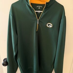 Antigua Green Bay Packers Green and Yellow Quarter-Zip Pullover